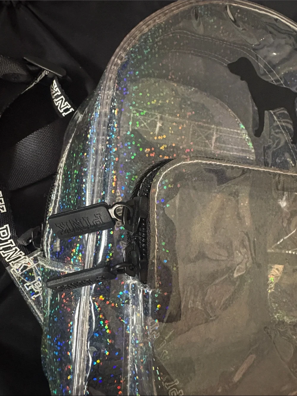 PINK Victoria's Secret Holographic Clear Mini Backpack with Black Dog Logo - Picture 3 of 3